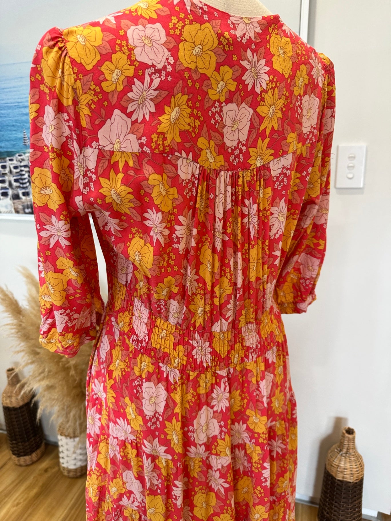 Jaase - Maxi Dress - Small - Pink, Yellow, Orange