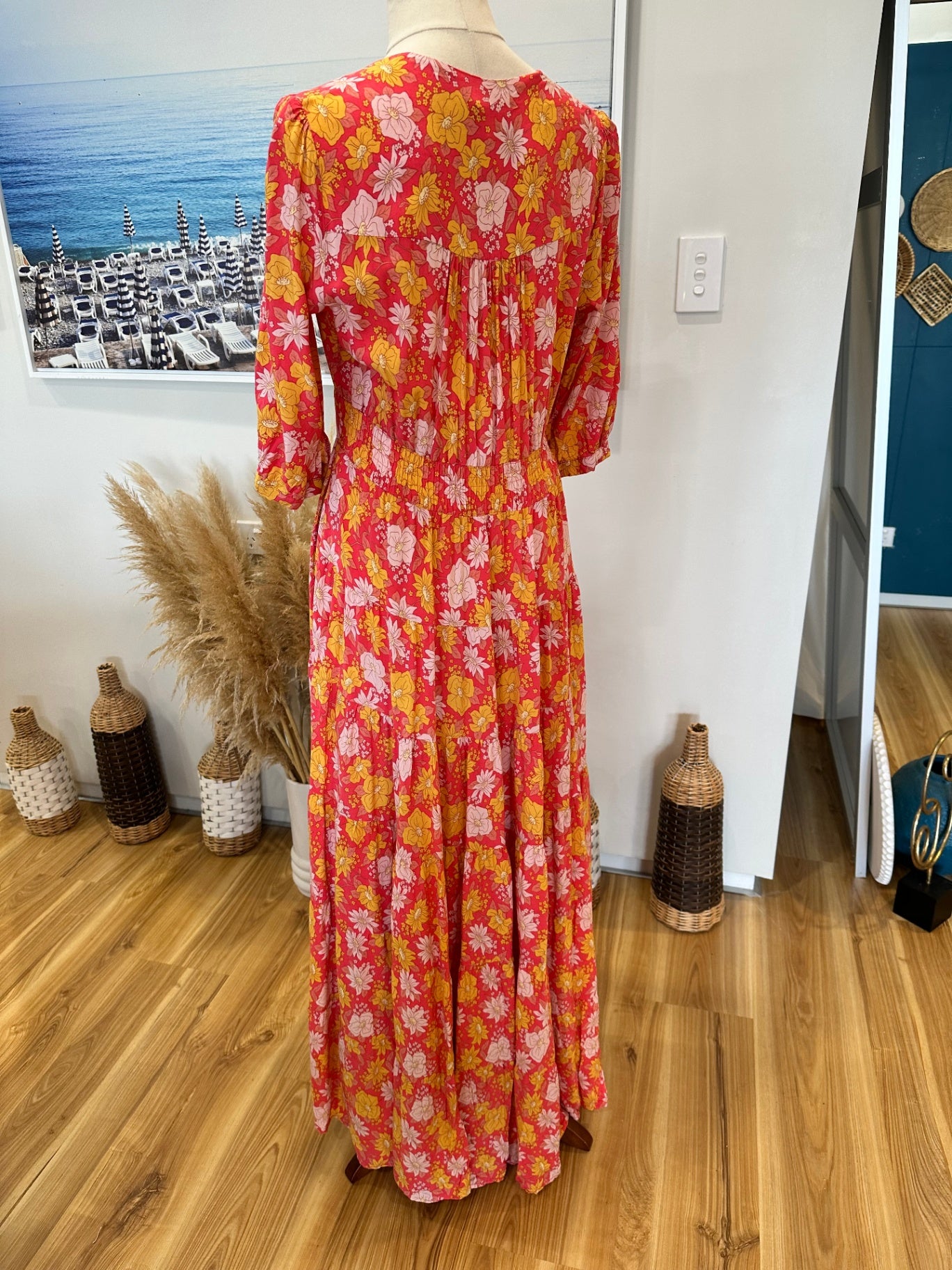 Jaase - Maxi Dress - Small - Pink, Yellow, Orange