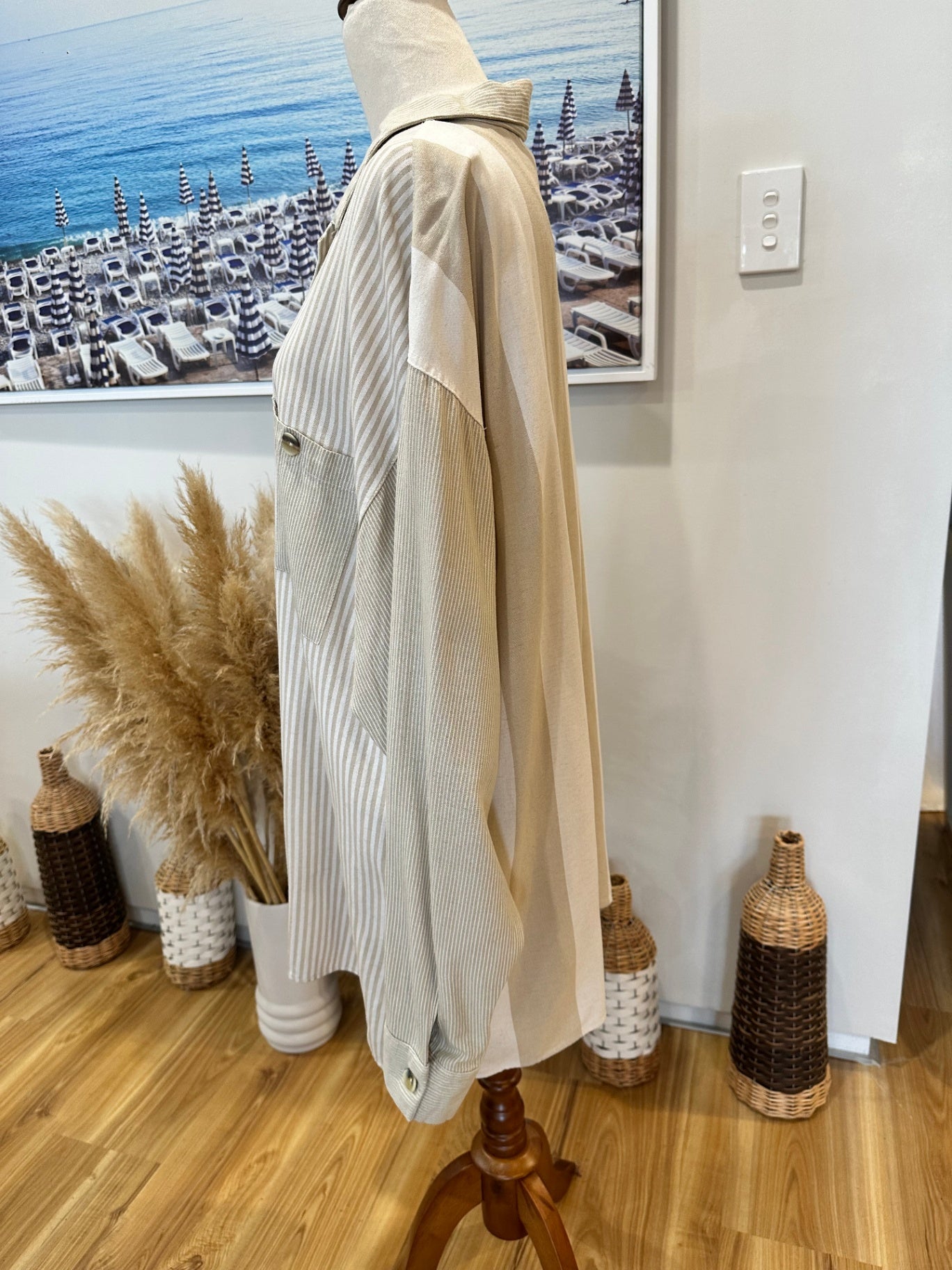 Cecil Gee - Shirt - Extra Large - Beige and white striped