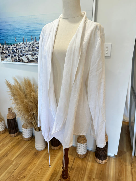 Zest - 100% Linen Top / Open Jacket - Size 18 - White