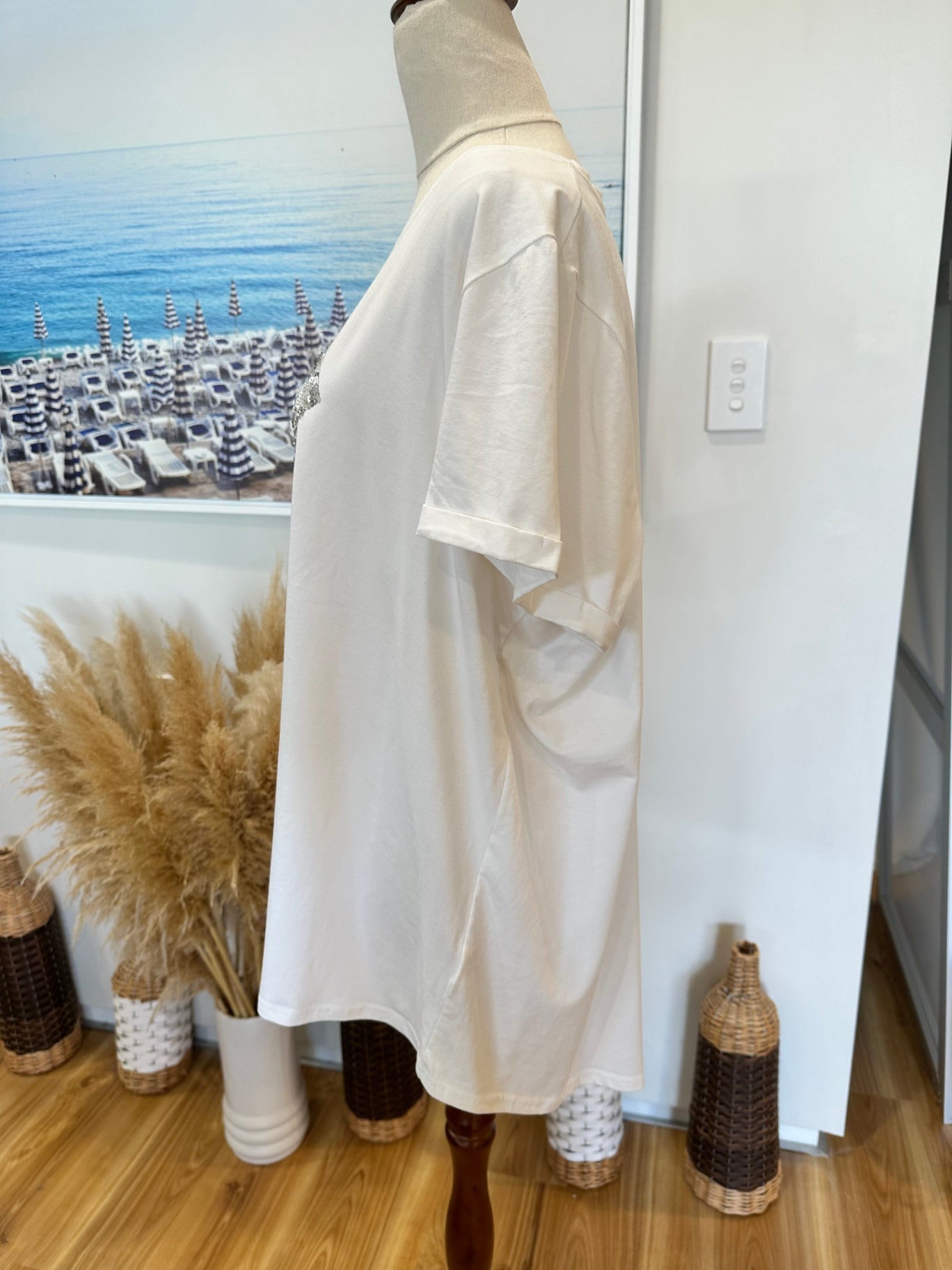 Freez - Sequin Top - Size 20 - White w Silver Sequin Cross