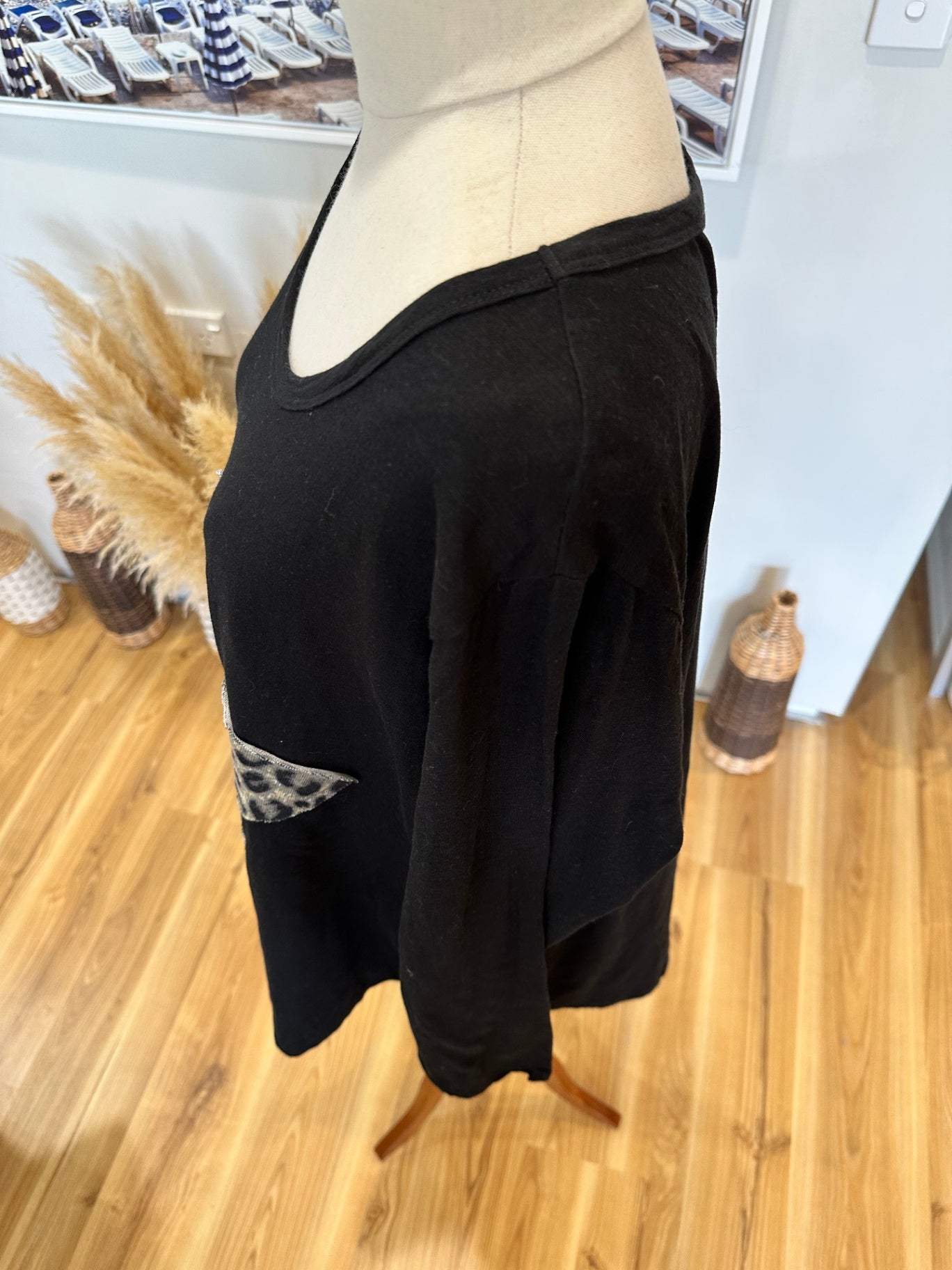 Betty Basics - Cotton Longsleeve Top - Size 20 - Black w Star embellishment