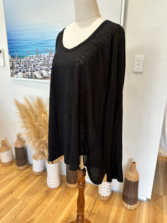 Decjuba - Long Sleeve - Linen Top - Size Large - Black