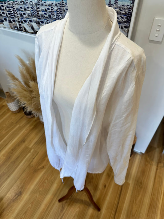 Zest - 100% Linen Top / Open Jacket - Size 18 - White