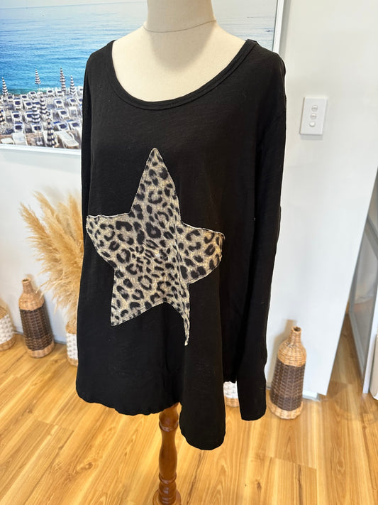 Betty Basics - Cotton Longsleeve Top - Size 20 - Black w Star embellishment