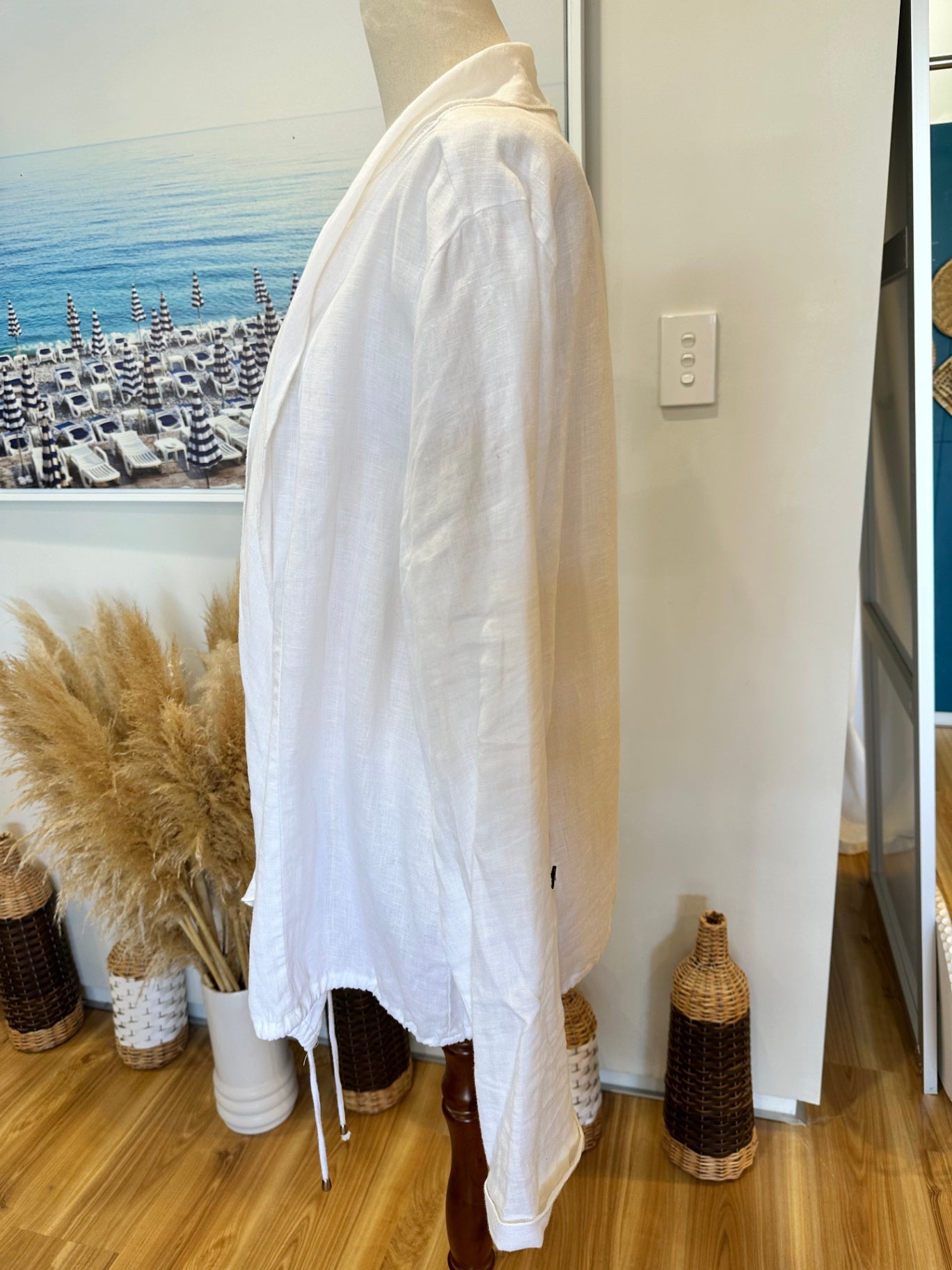 Zest - 100% Linen Top / Open Jacket - Size 18 - White