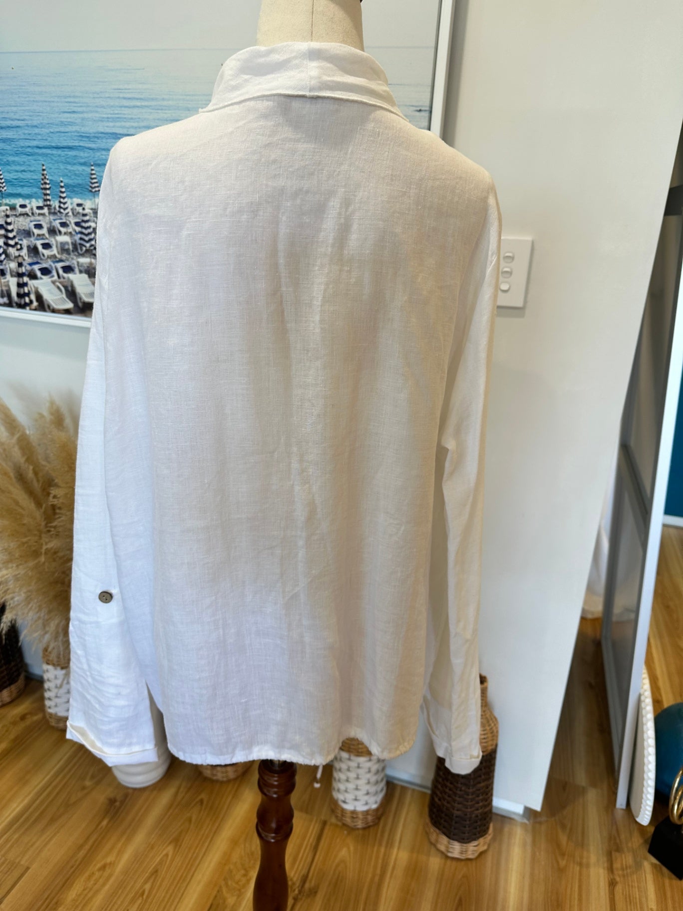 Zest - 100% Linen Top / Open Jacket - Size 18 - White