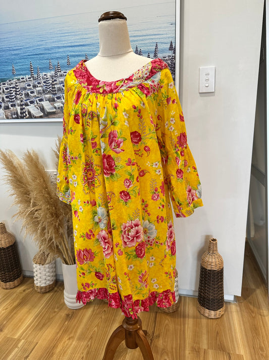 100% Cotton - Rhum Raisin - Dress - Yellow / Pink