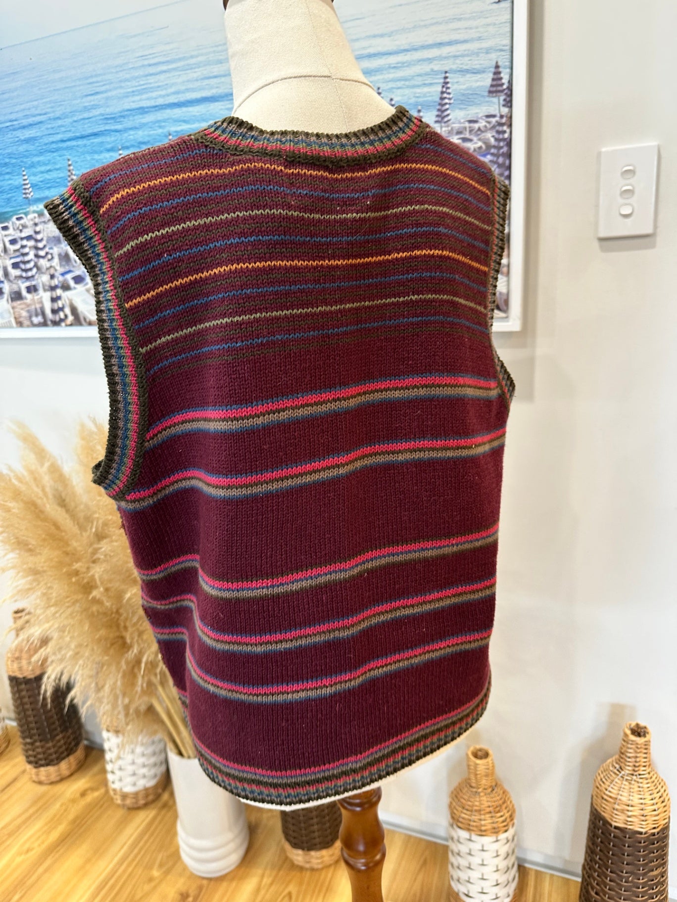 Vintage 90's - Don Kenny Vest - Large - Burgundy with patterns