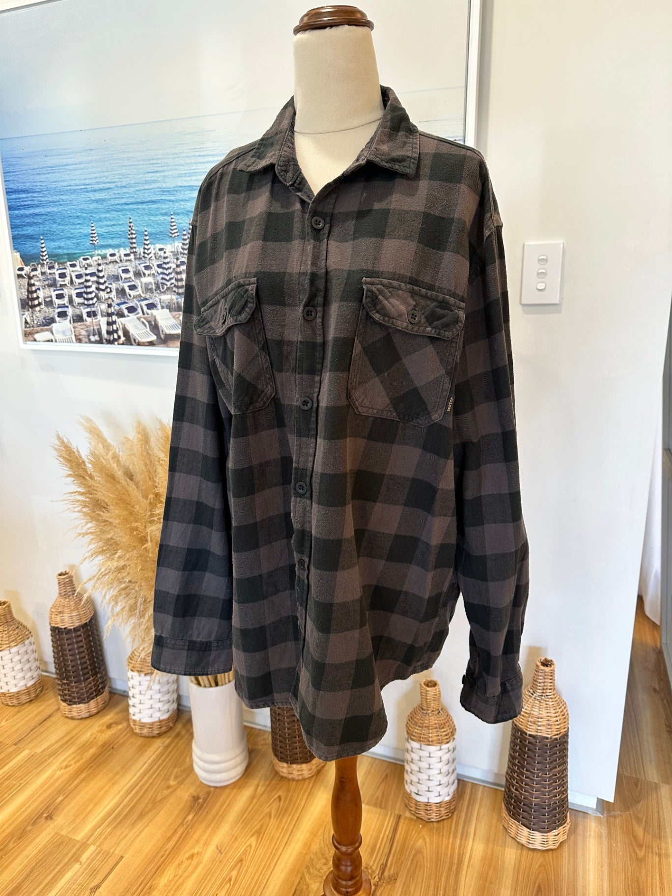 Burton - Flannel Shirt - Large - Black and Grey