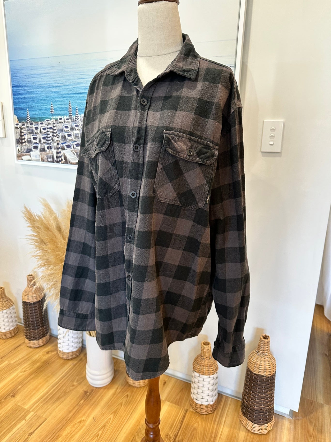 Burton - Flannel Shirt - Large - Black and Grey