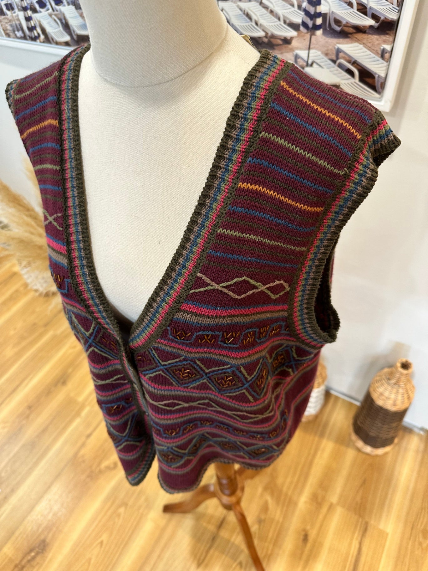 Vintage 90's - Don Kenny Vest - Large - Burgundy with patterns