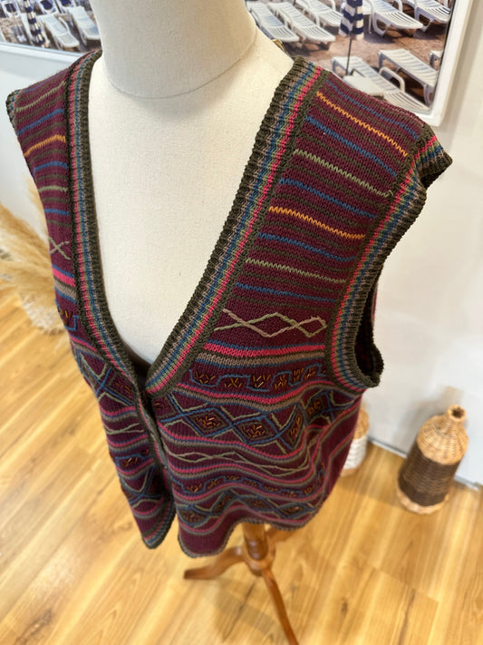 Vintage 90's - Don Kenny Vest - Large - Burgundy with patterns