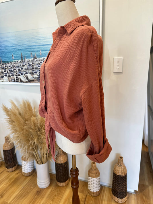Glassons - Crop Shirt with Tie Front - Large - Rust