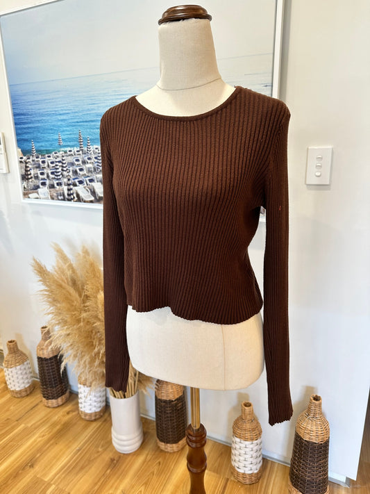 Glassons - Crop ribbed Top - Large - Brown [stain on arm]