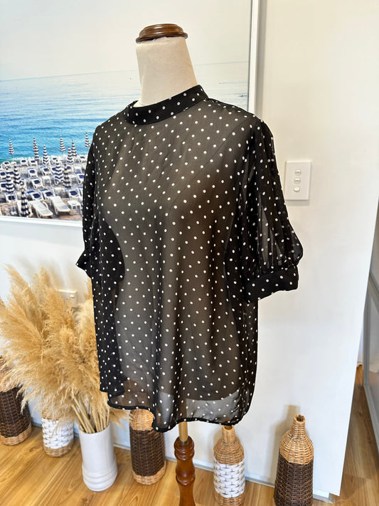 Black blouse w White Dots - Size Small / Medium 