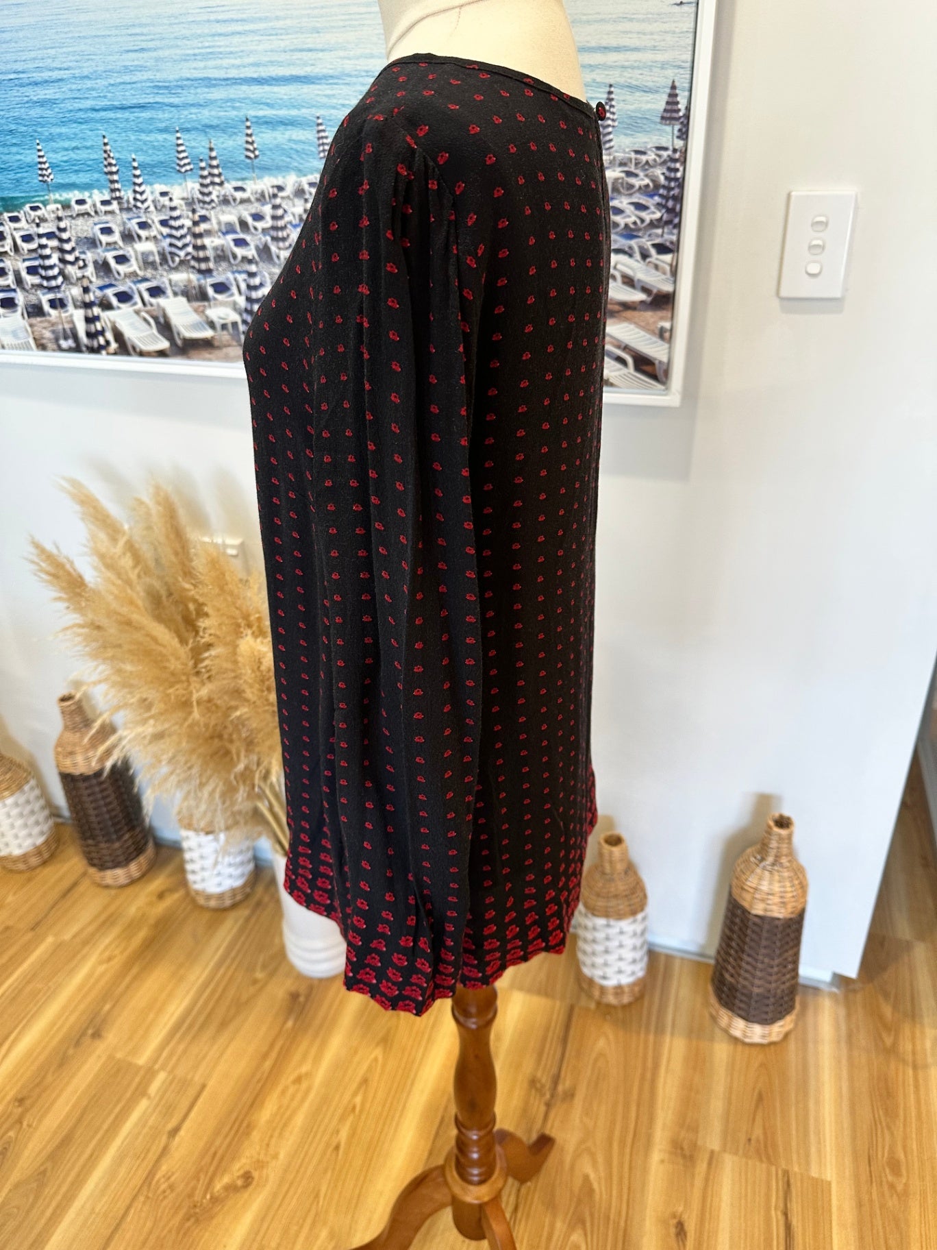 Laura Ashley - Top - Small - Black with Red pattern