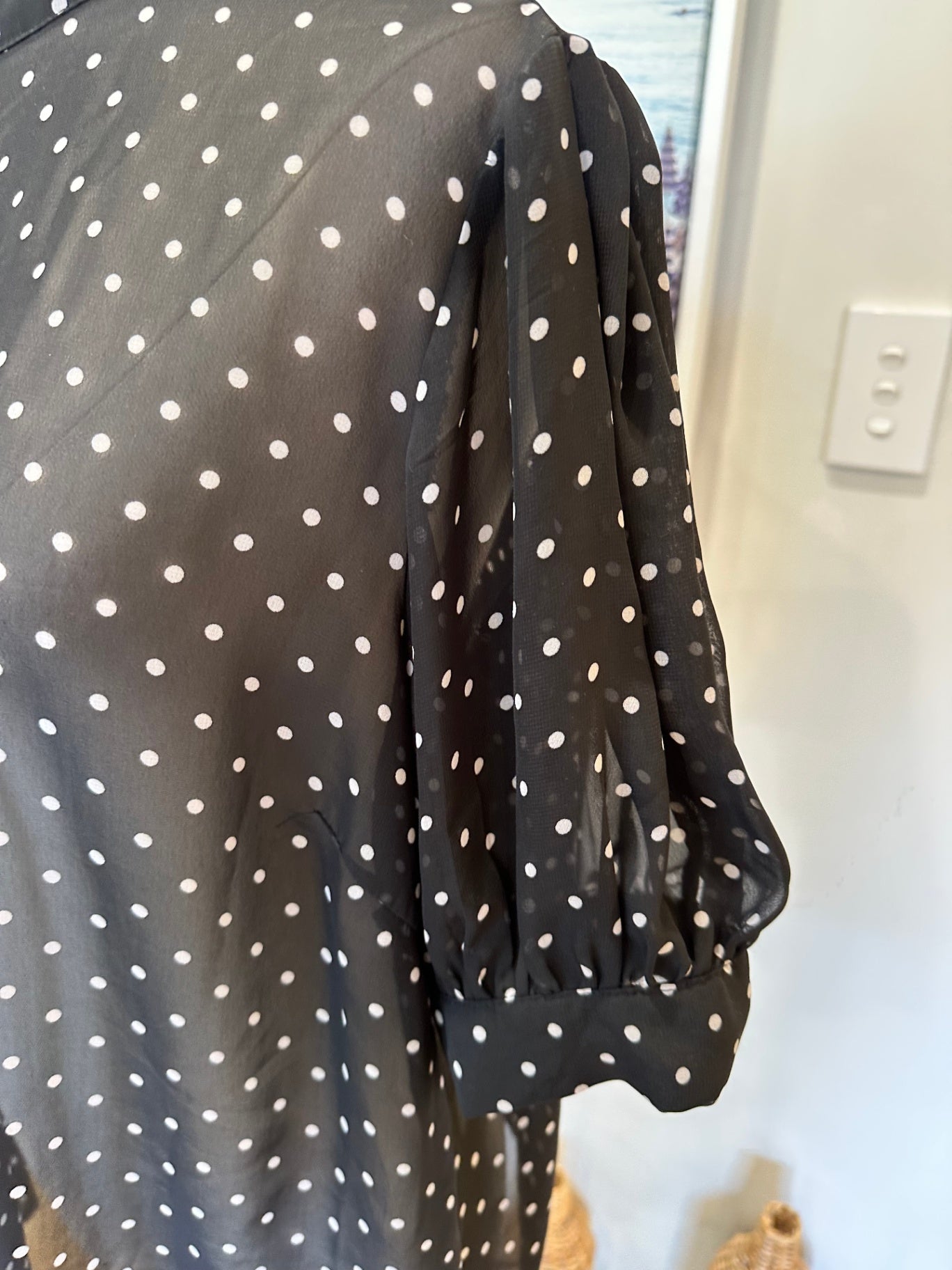 Black blouse w White Dots - Size Small / Medium 
