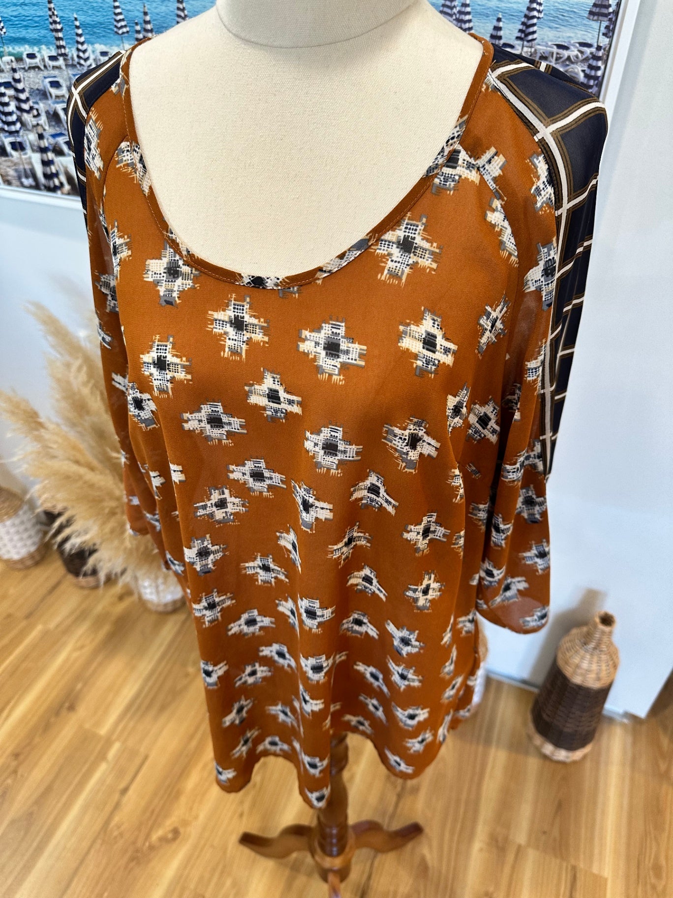 Blouse - Brown / Navy - Size 12