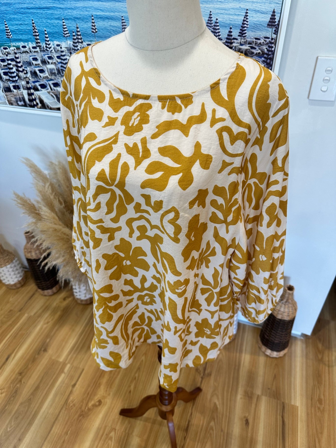Beige and Mustard Blouse - Size Large