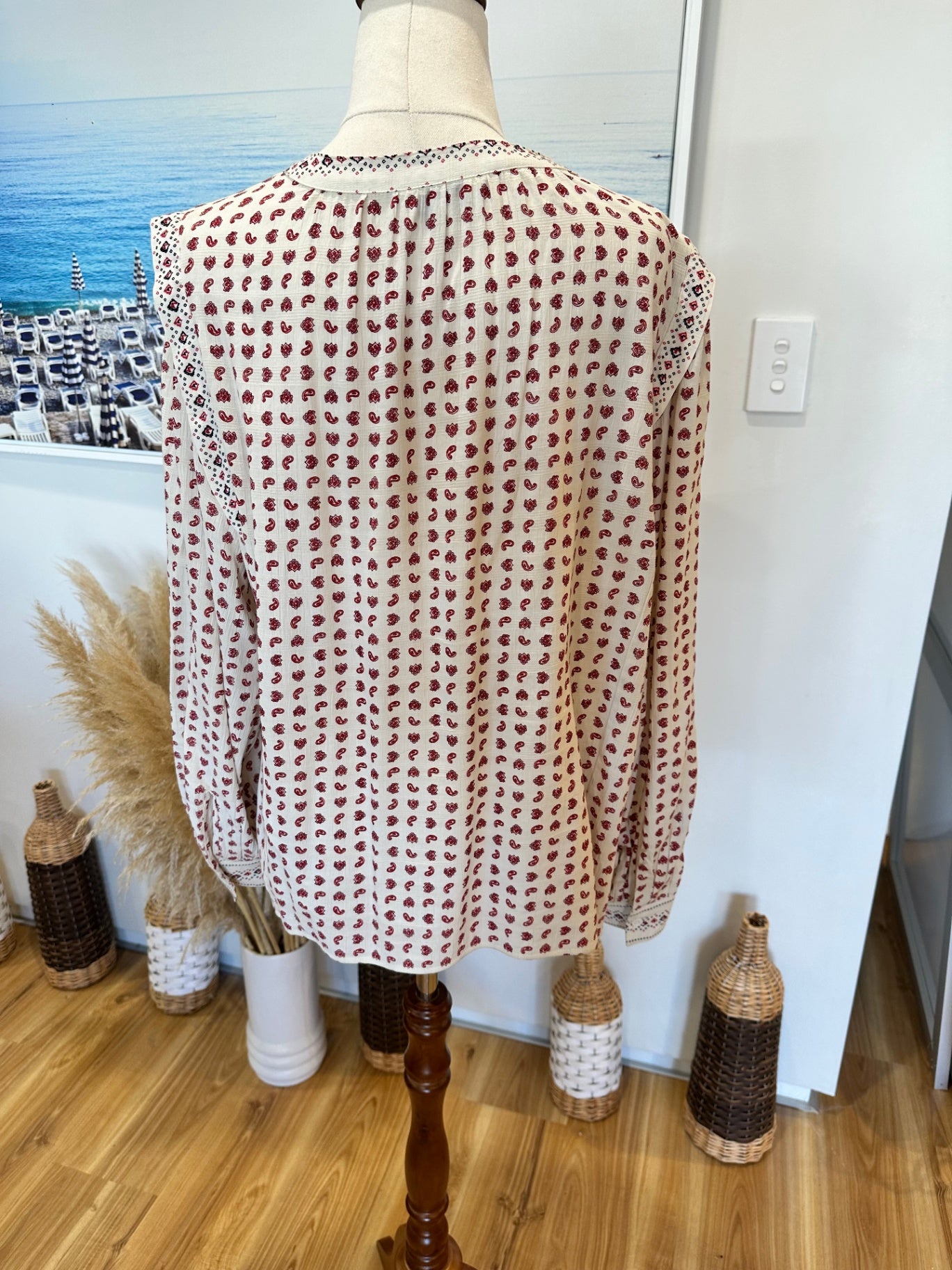 M&S Blouse - Size 18 - Cream w Red Paisley Print