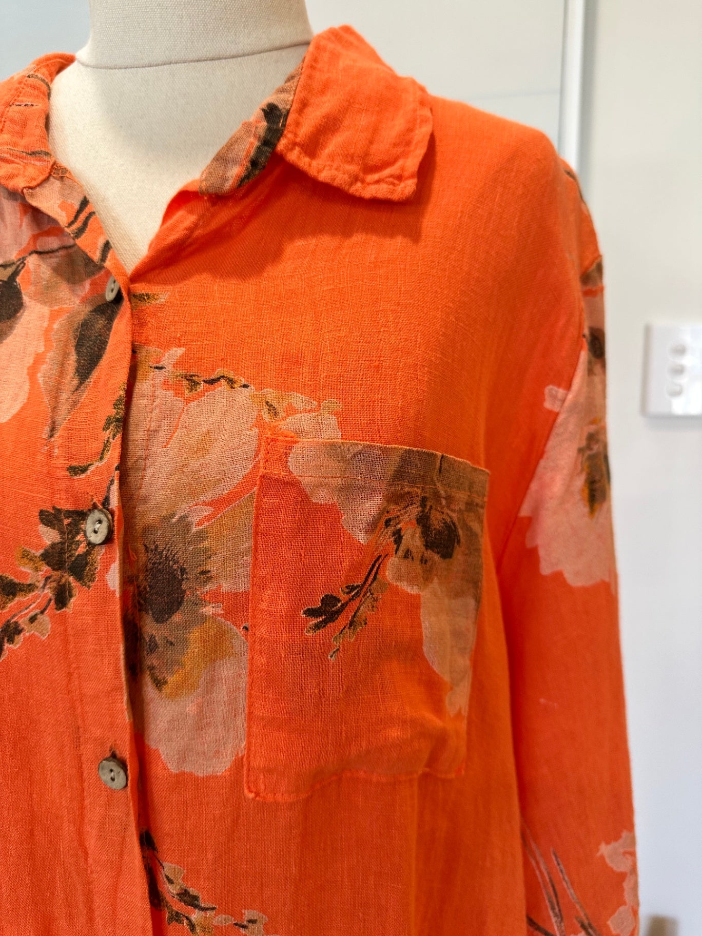 Faleria - 100% Linen Summer Dress - Large / Extra Large - Orange