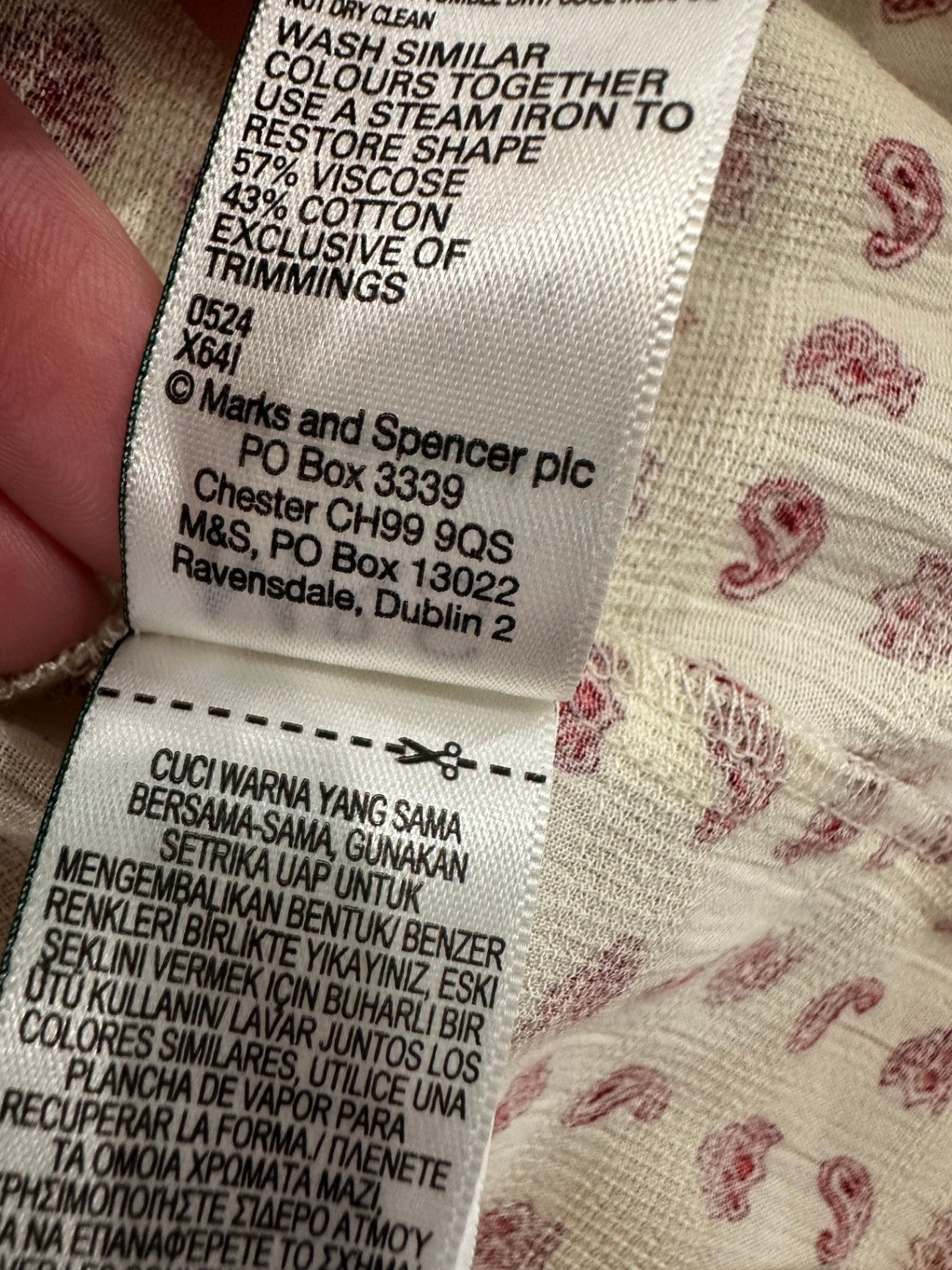 M&S Blouse - Size 18 - Cream w Red Paisley Print