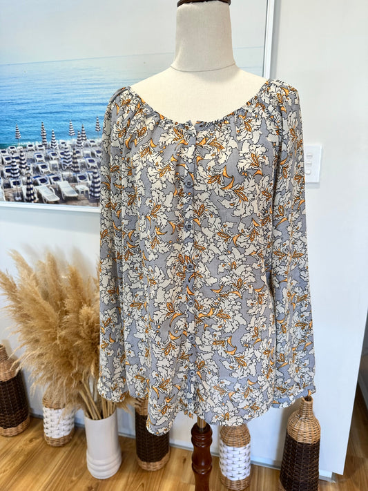 Blouse - Size 12 - Grey / Cream / Yellow