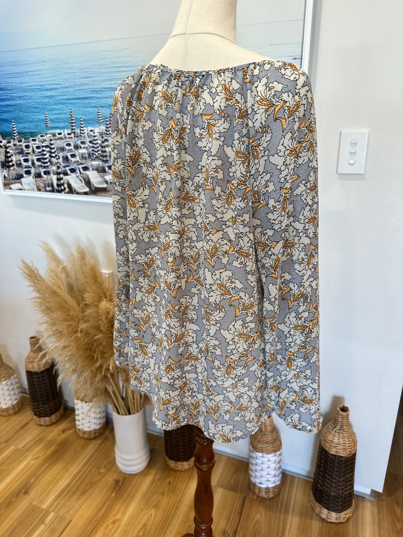 Blouse - Size 12 - Grey / Cream / Yellow