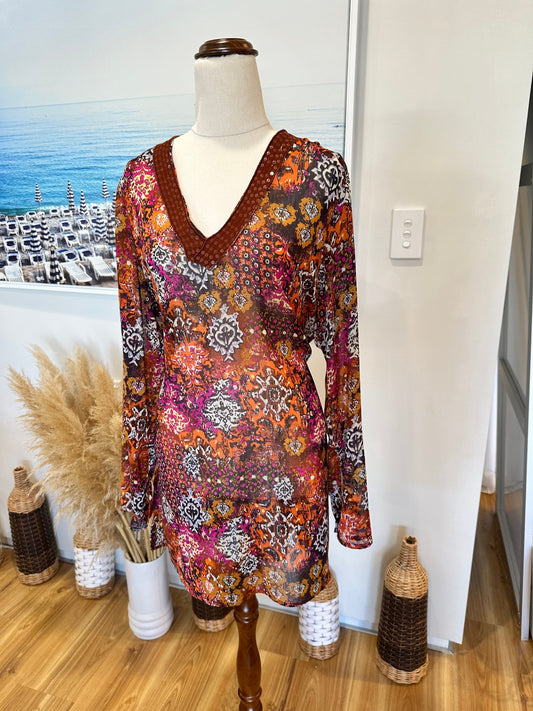 Kaftan - Size 14 - Orange / Purple