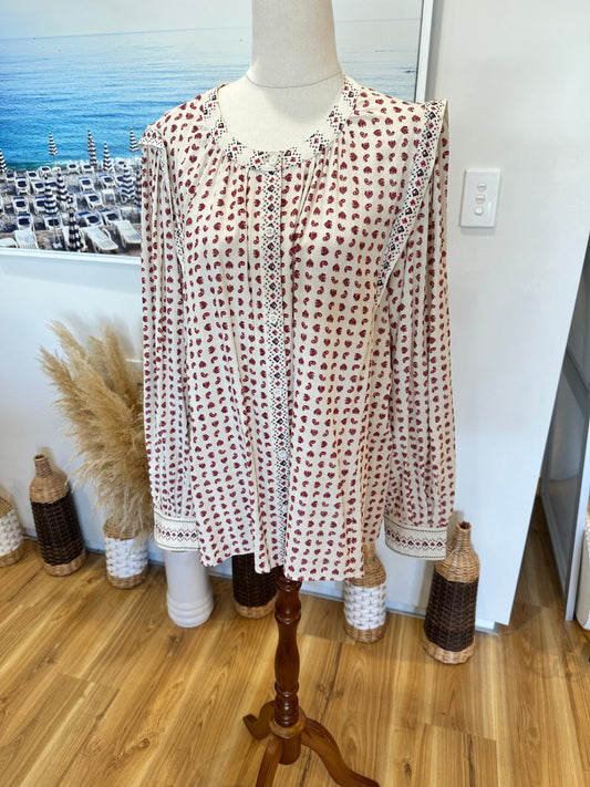 M&S Blouse - Size 18 - Cream w Red Paisley Print