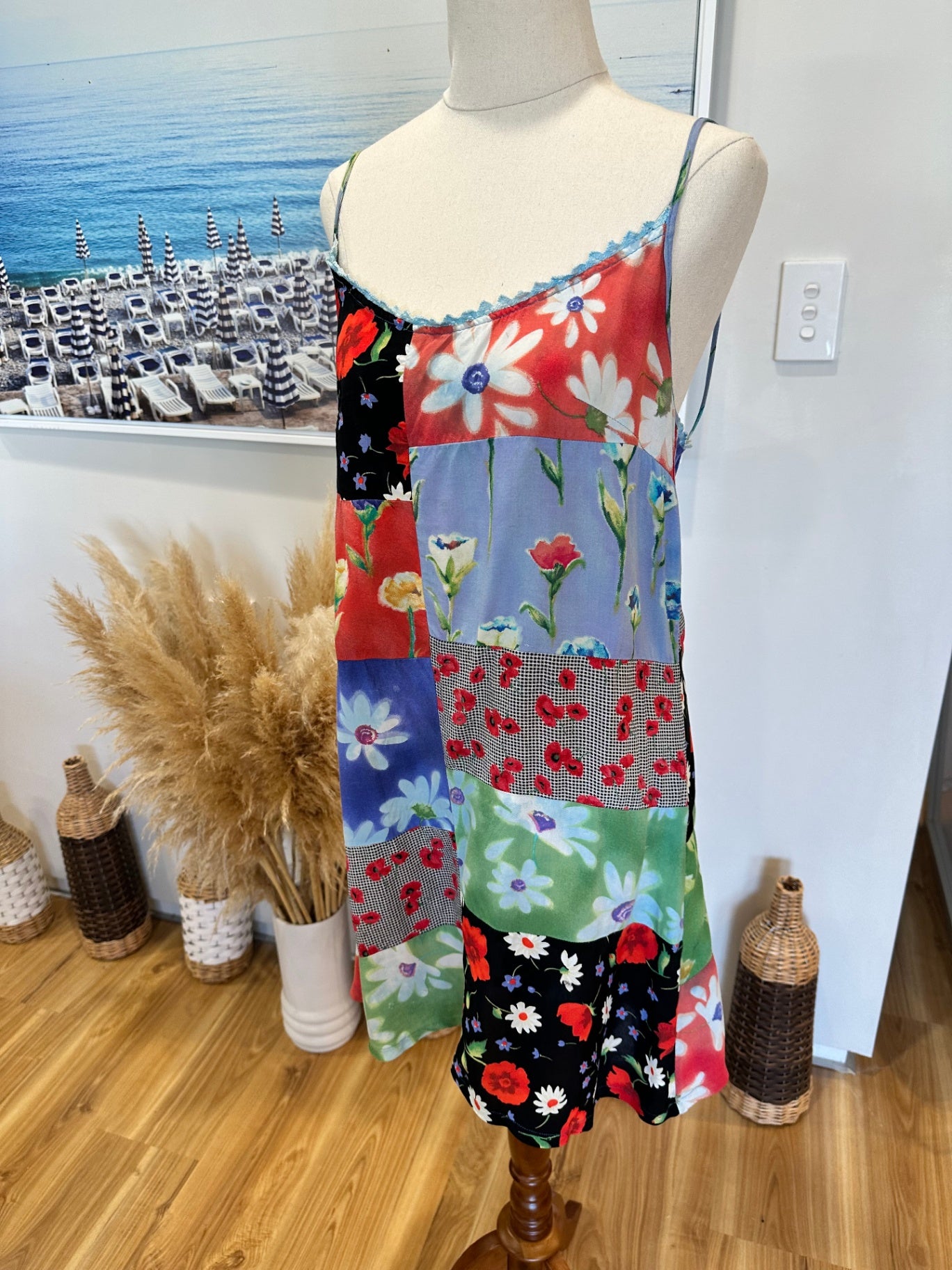 Anleo - Patchwork Babydoll Dress - Size Large