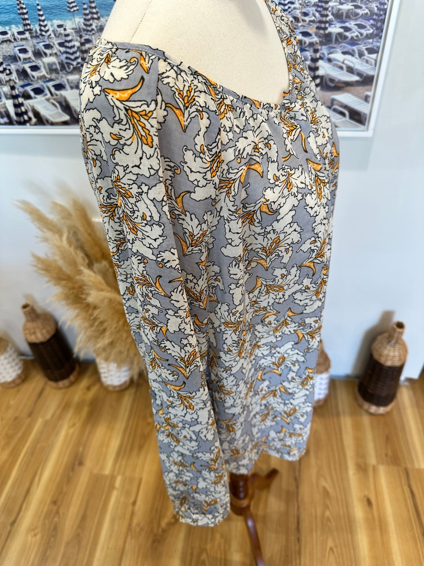 Blouse - Size 12 - Grey / Cream / Yellow