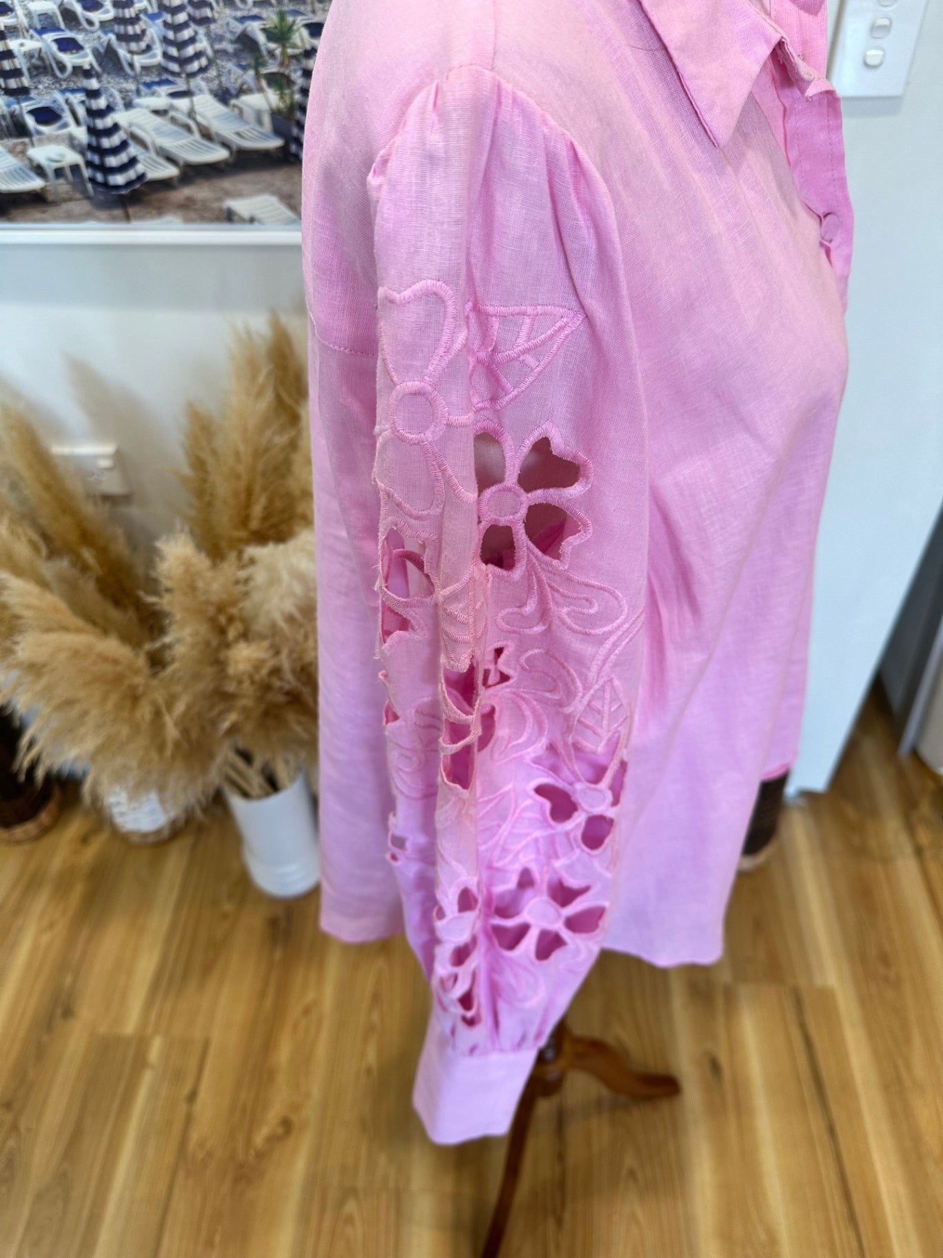 Decjuba - Pink Embroidery Blouse - Size 12 - 55% Cotton / 45% Linen