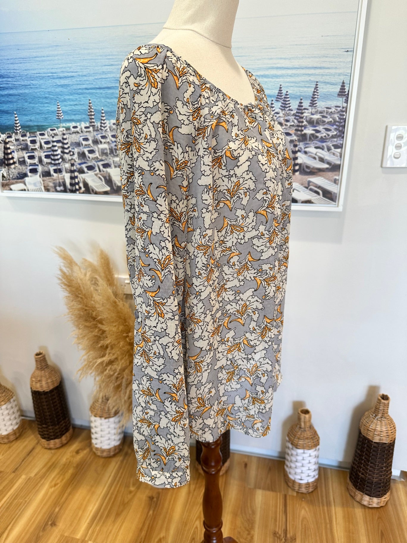 Blouse - Size 12 - Grey / Cream / Yellow