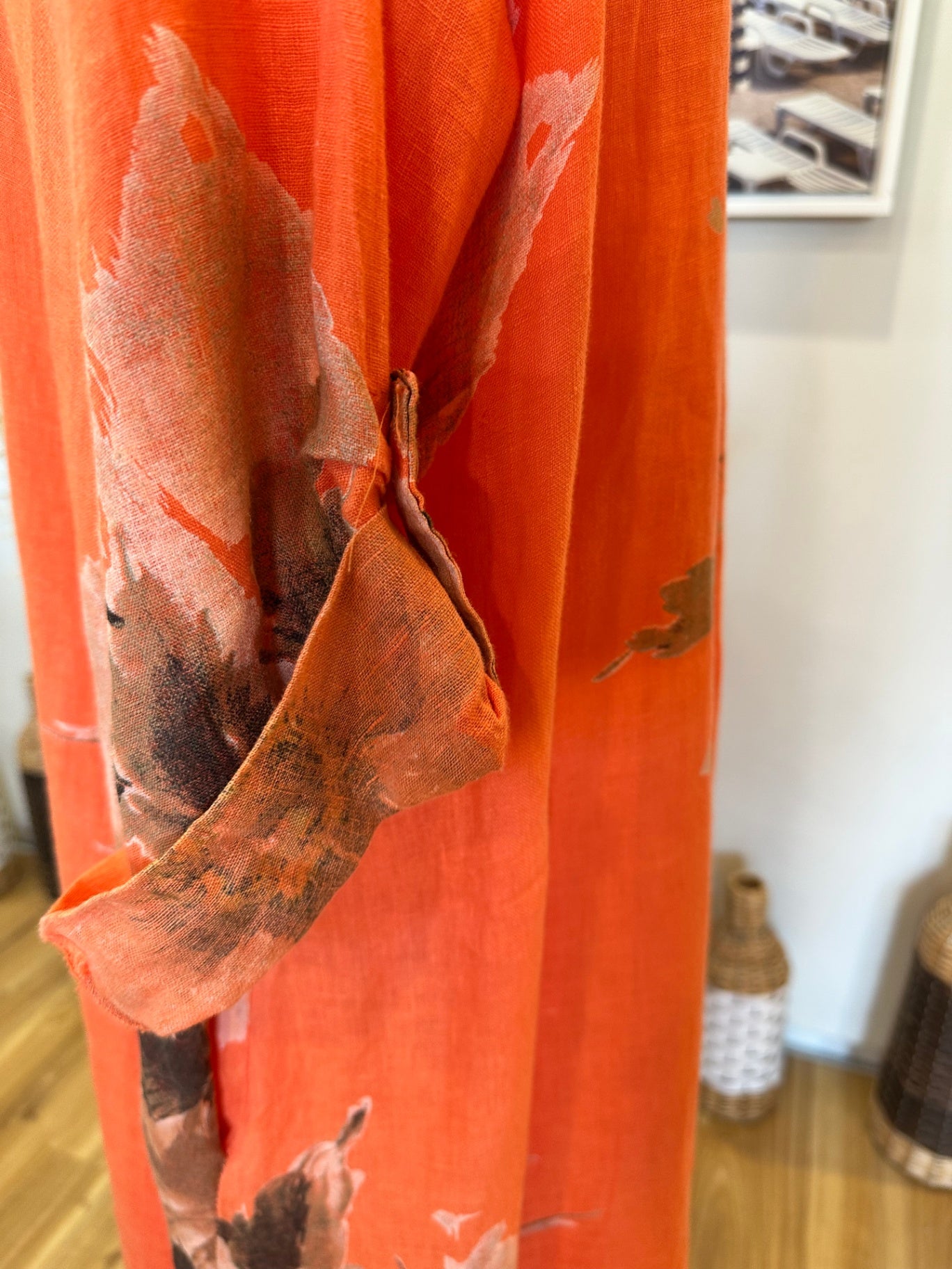 Faleria - 100% Linen Summer Dress - Large / Extra Large - Orange