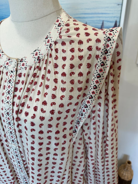 M&S Blouse - Size 18 - Cream w Red Paisley Print