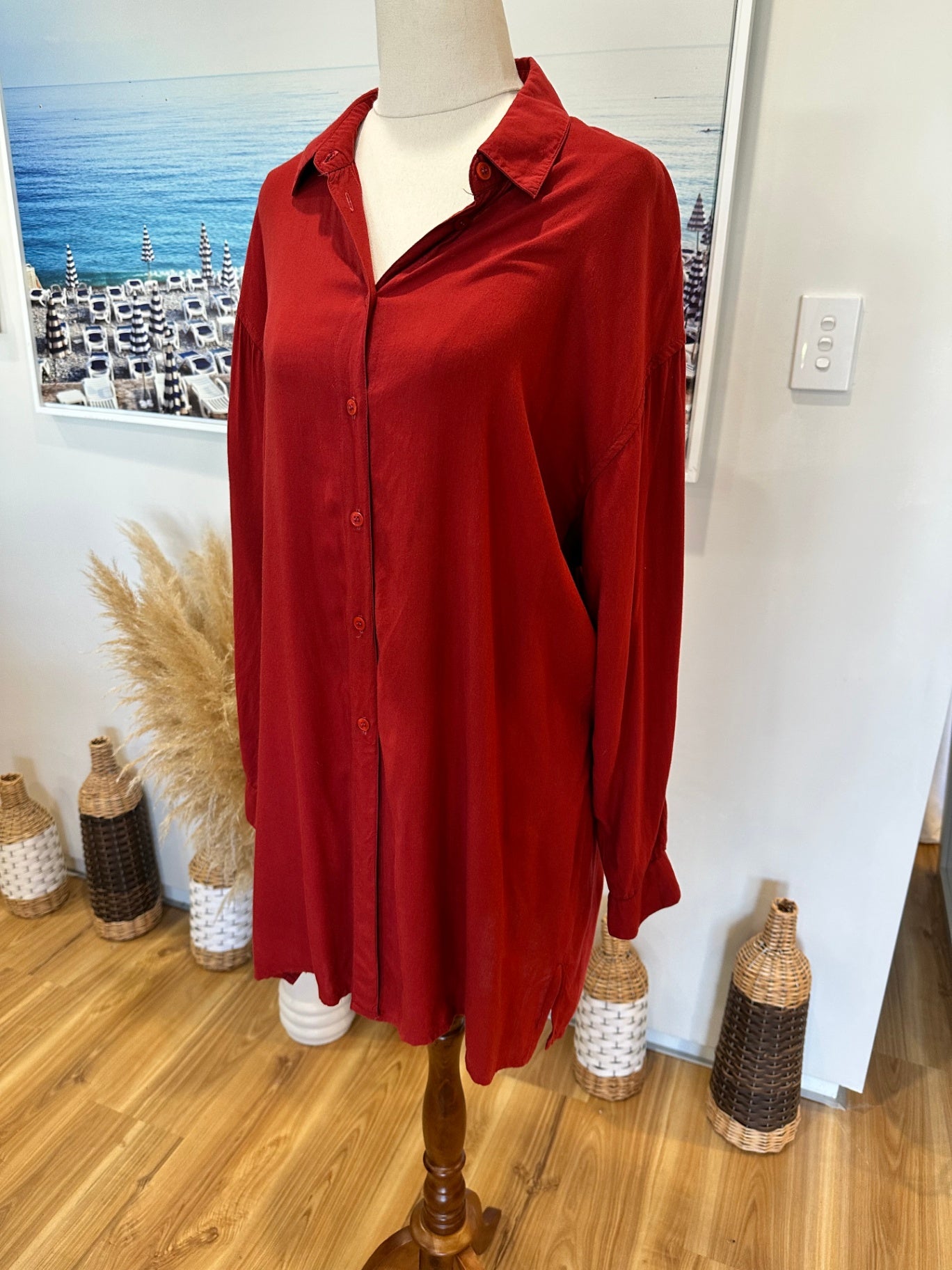 Go East - Longline Shirt - Small / Medium - Red