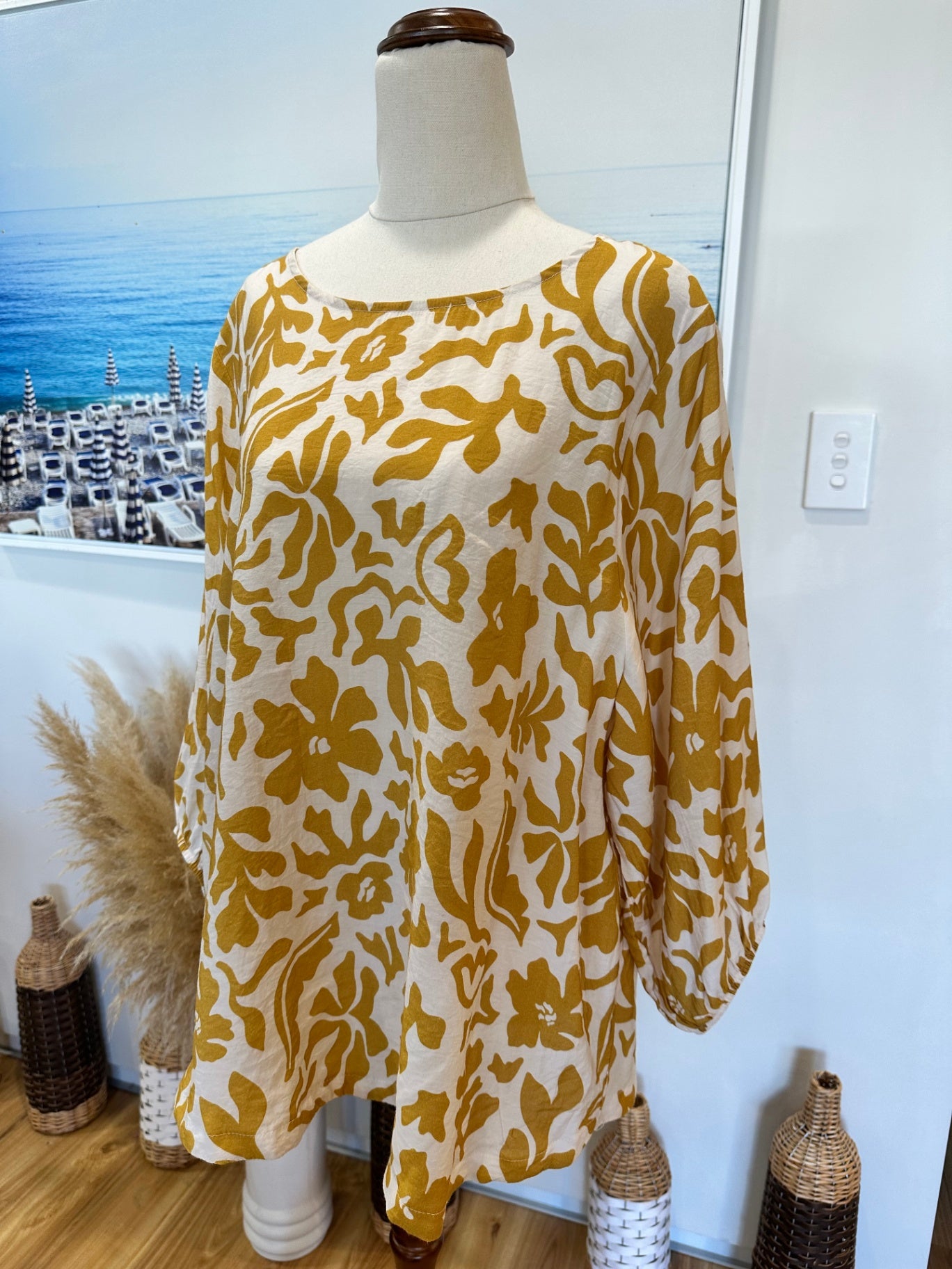 Beige and Mustard Blouse - Size Large