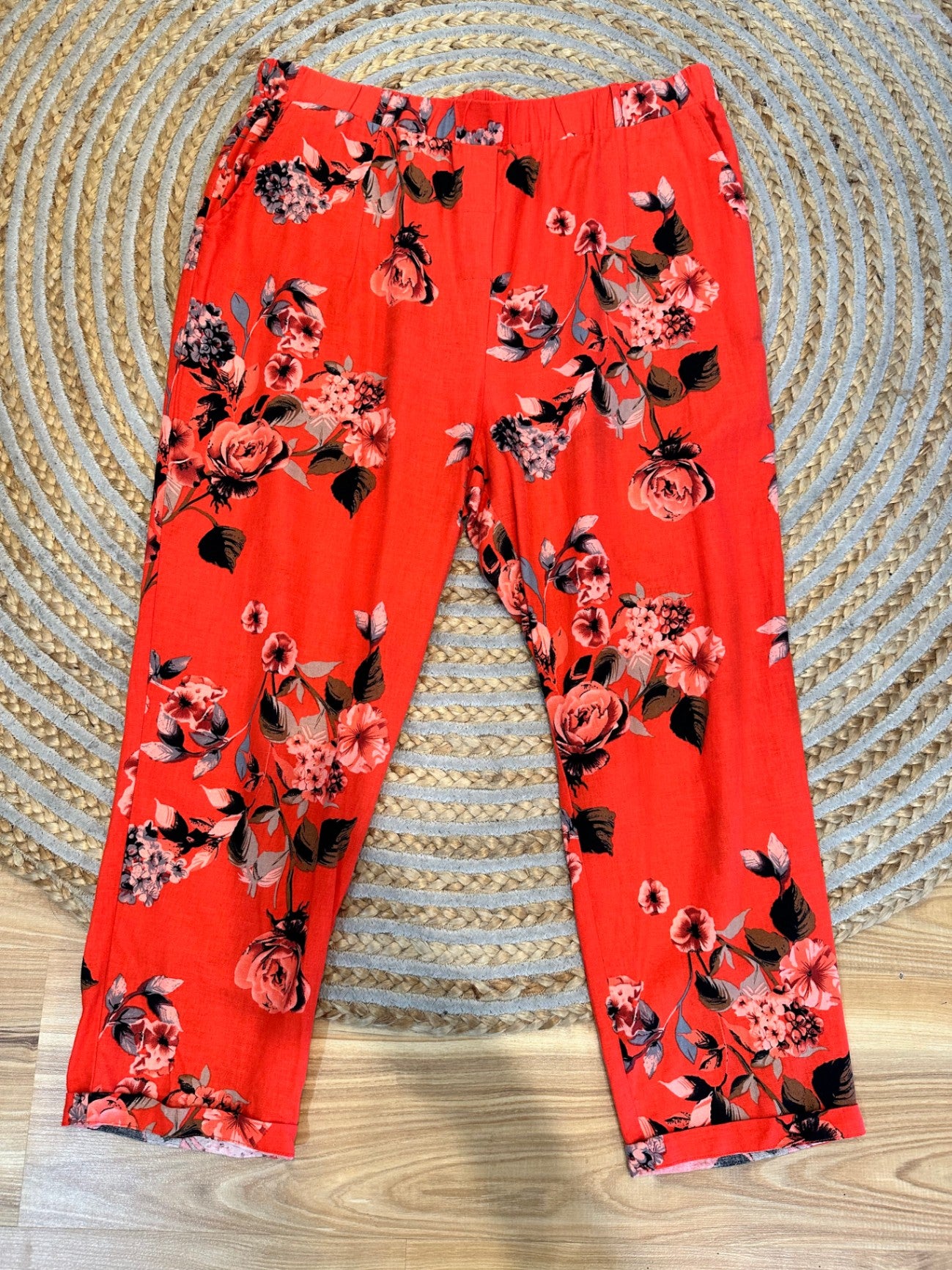 Capture - Pants - Linen / Viscose - Size 16 - Orange Floral