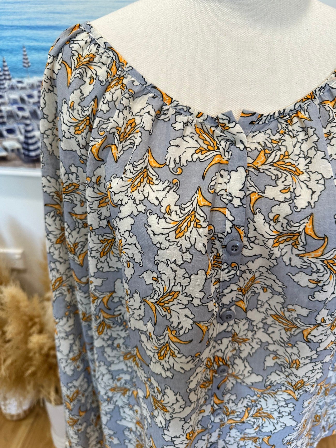 Blouse - Size 12 - Grey / Cream / Yellow