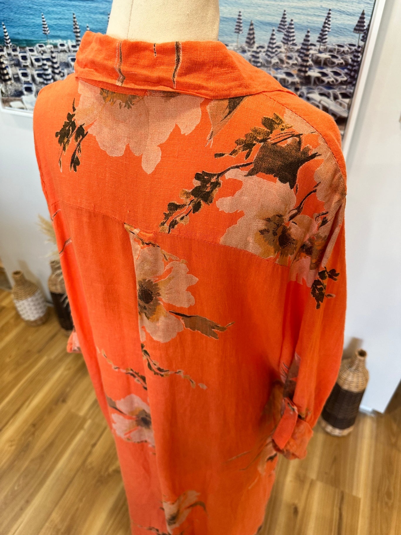 Faleria - 100% Linen Summer Dress - Large / Extra Large - Orange