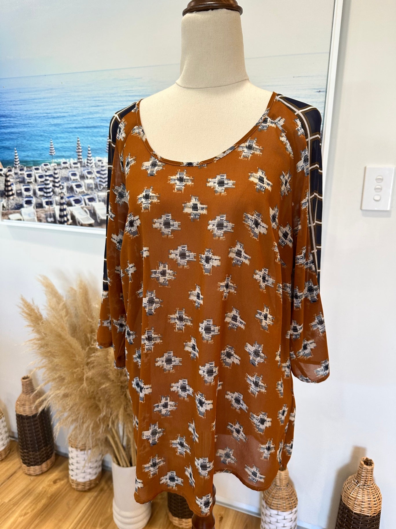 Blouse - Brown / Navy - Size 12