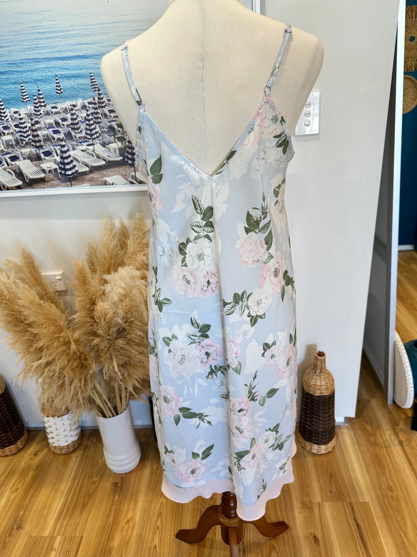 Lyric - Slip Dress - Medium - Pastel pink and white with green