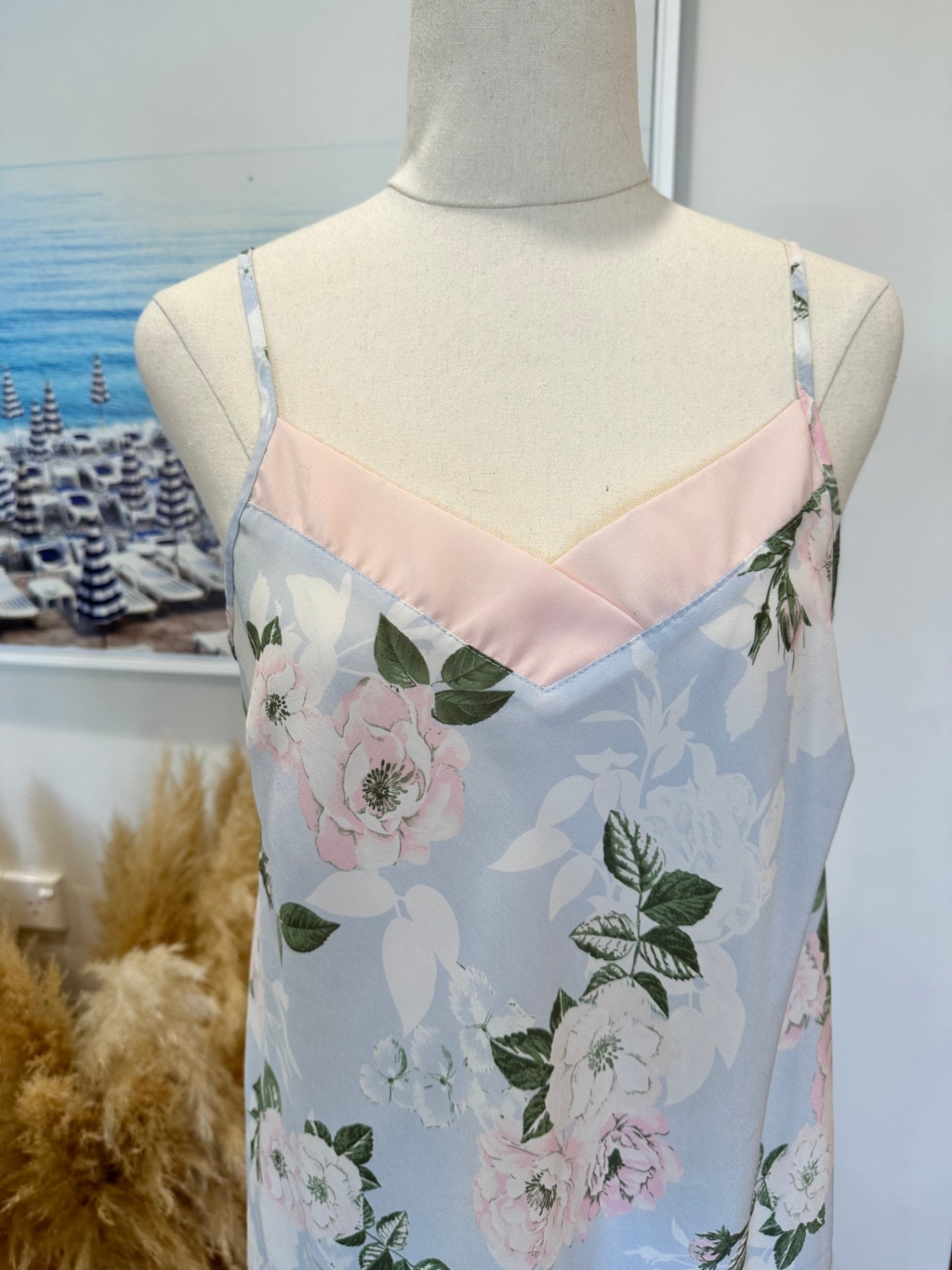 Lyric - Slip Dress - Medium - Pastel pink and white with green