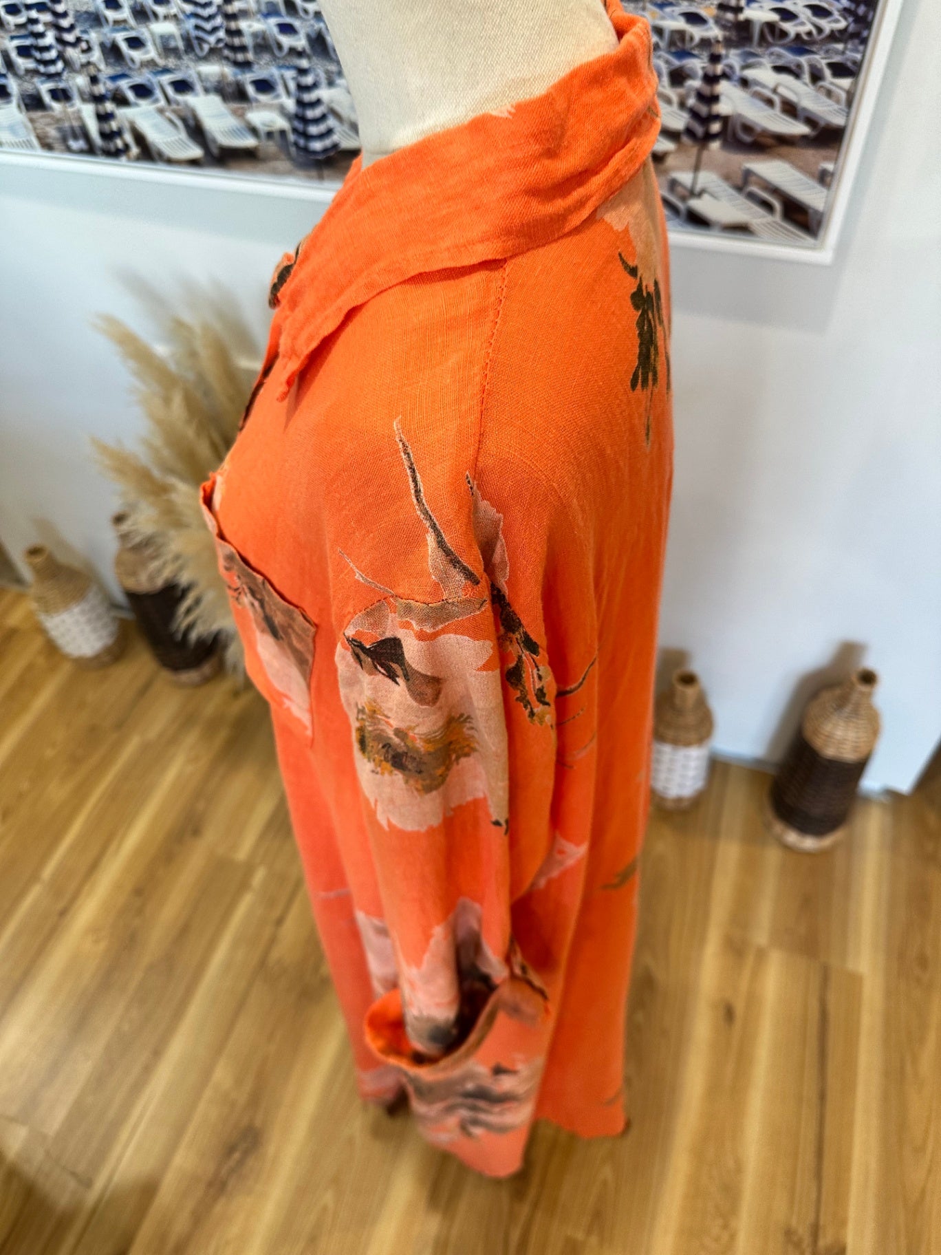 Faleria - 100% Linen Summer Dress - Large / Extra Large - Orange