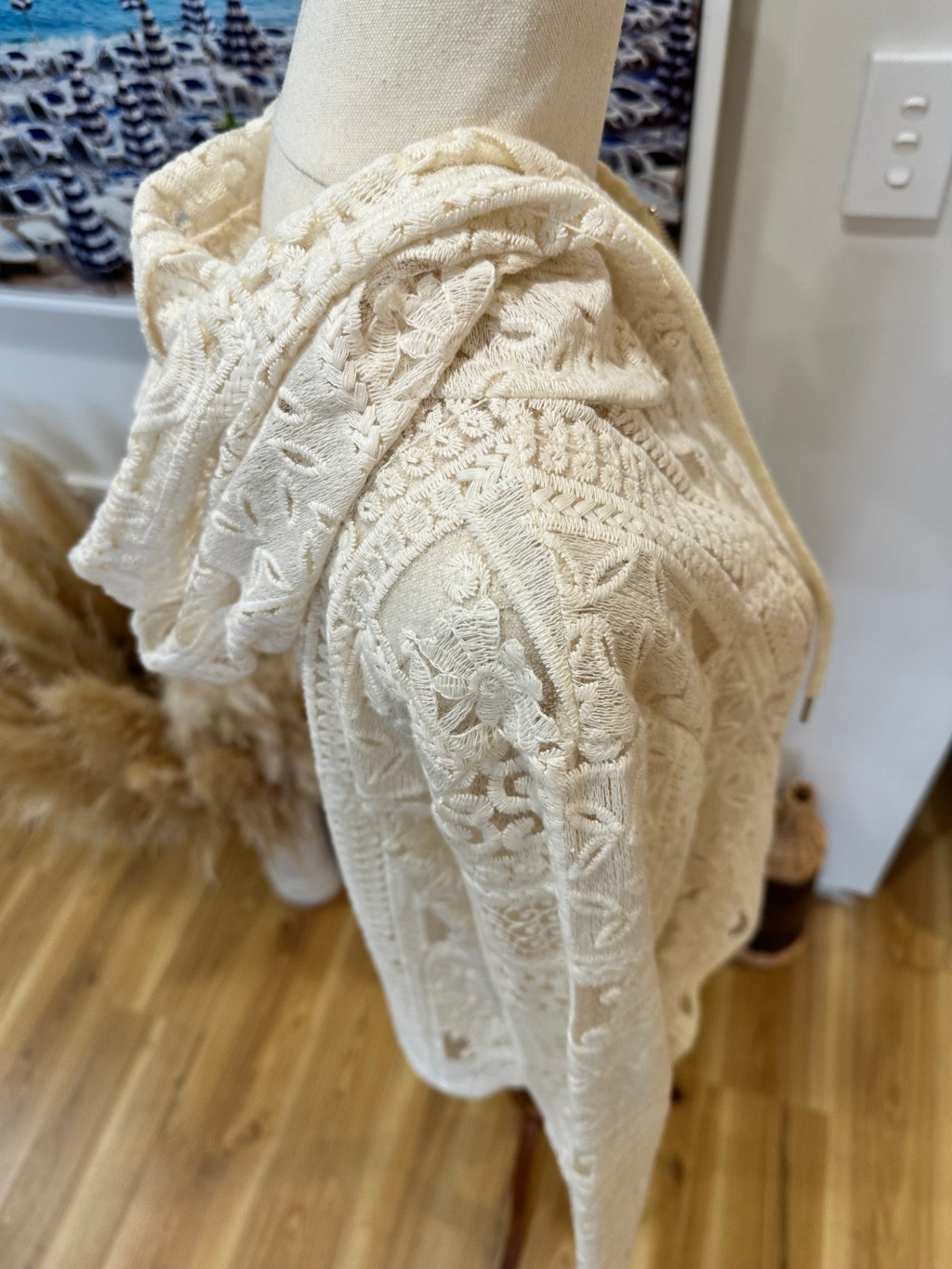 Lace Zip Up Jacket - Medium - Cream