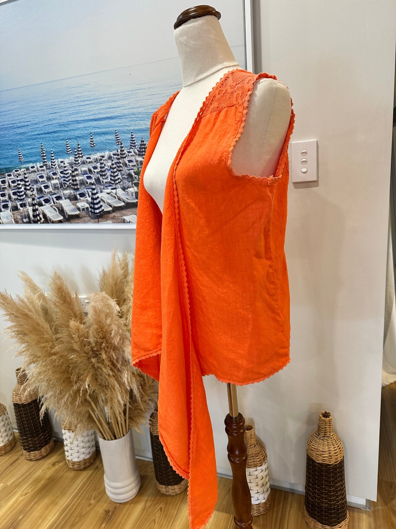 Del Soul - Orange Lace Bohemian Vest - Large