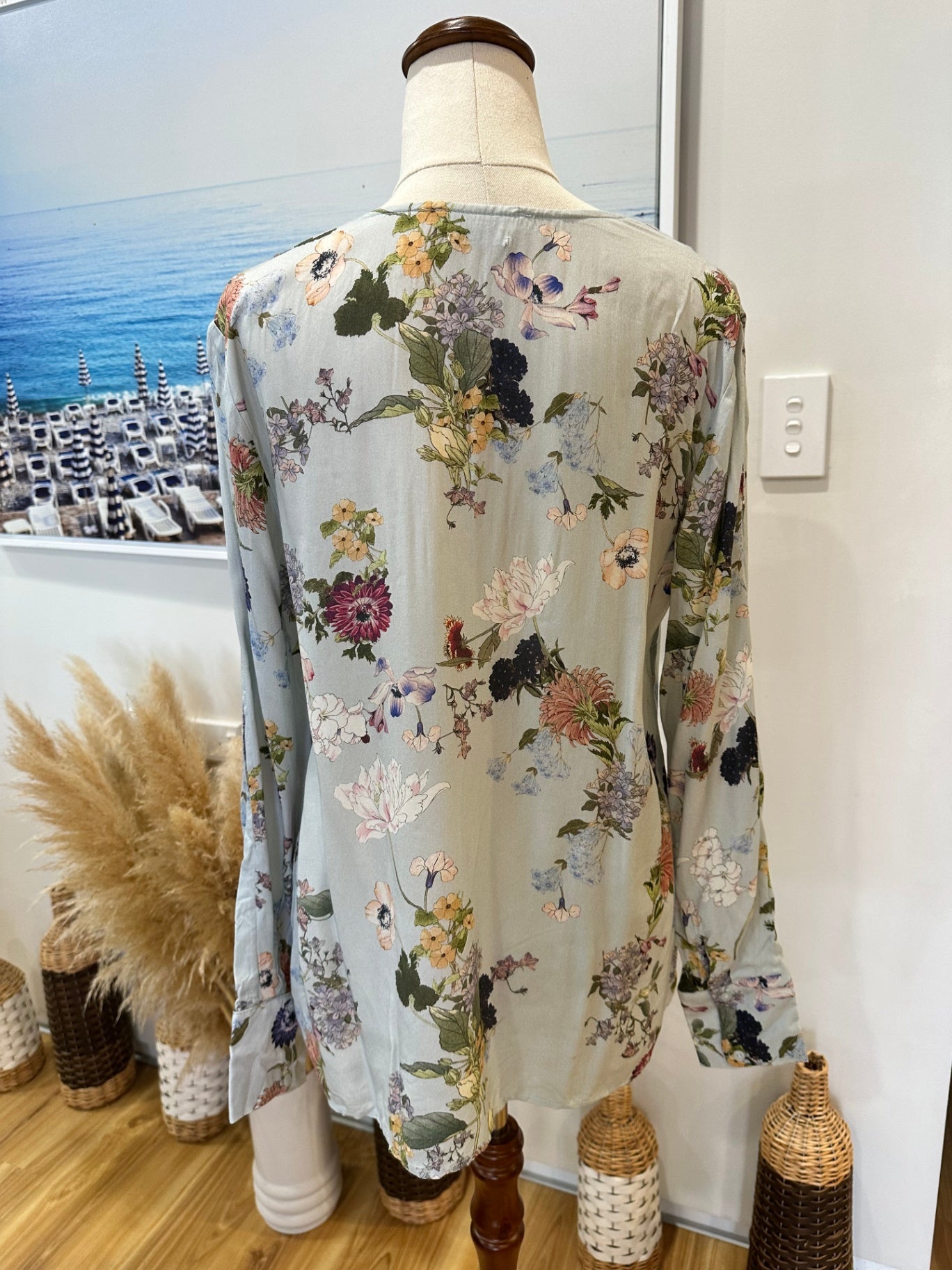 Reserved - Blouse - Size 12 - Pale Blue & Florals