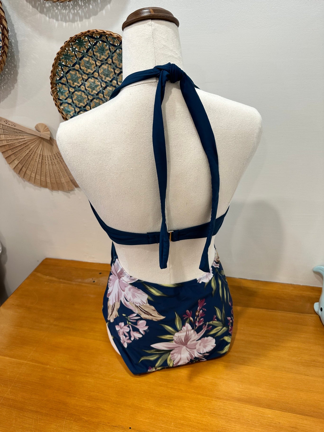 One Piece Swimsuit - Size 10 - Navy blue with floral pattern